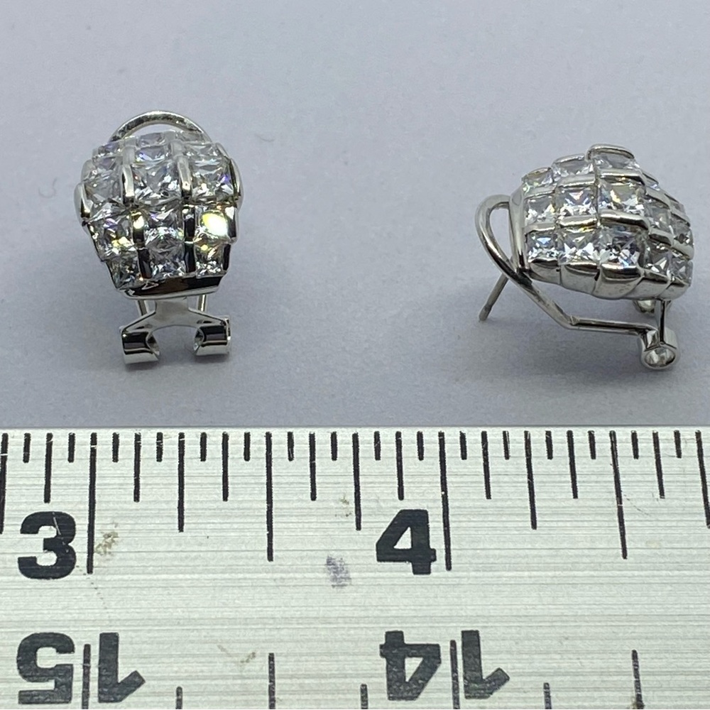 Silver tone CZ pierced earrings. - Picture 5 of 5